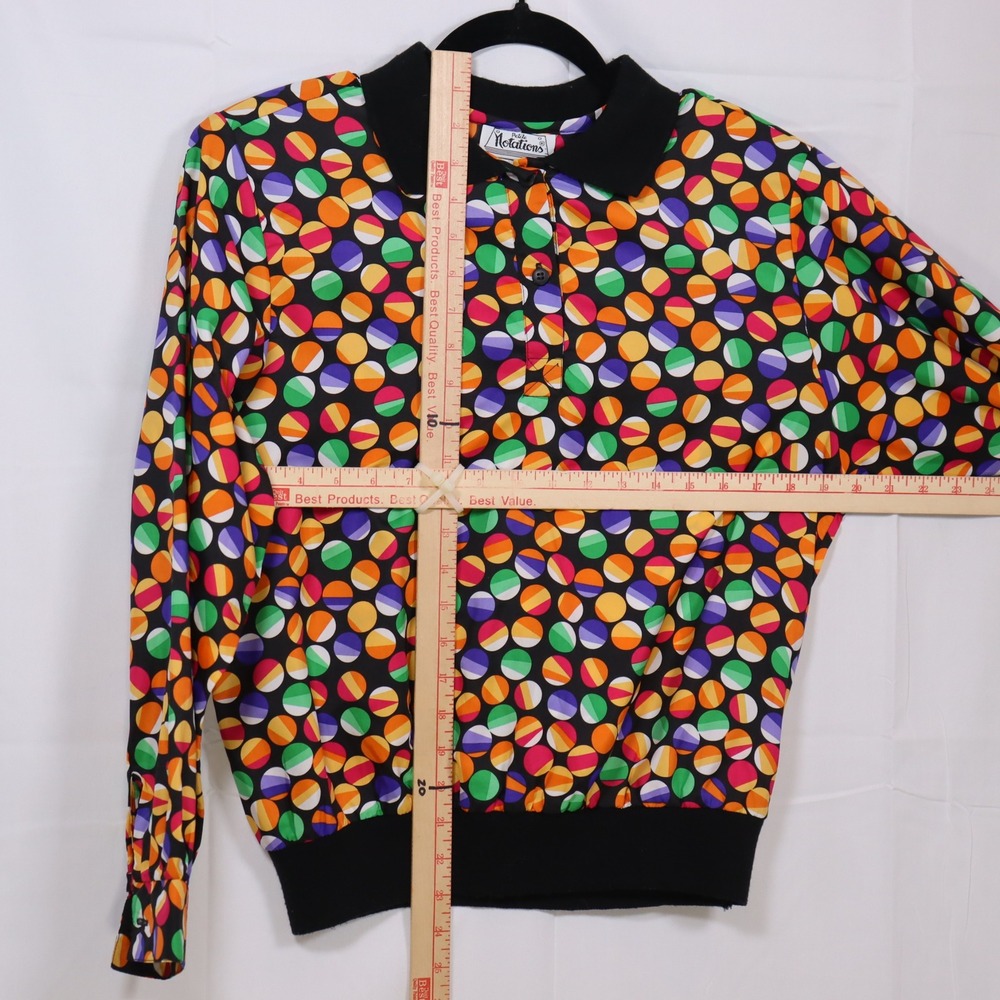 Petite Notations Polka Dot Top 8 Multicolor Womens Vintage Long Sleeve Blouse - Picture 3 of 4